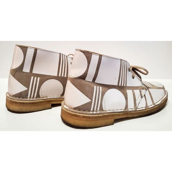 Clarks Original Patternity WOM 8.5 US Desert Boot Lace Up Taupe & White England - Picture 10 of 15